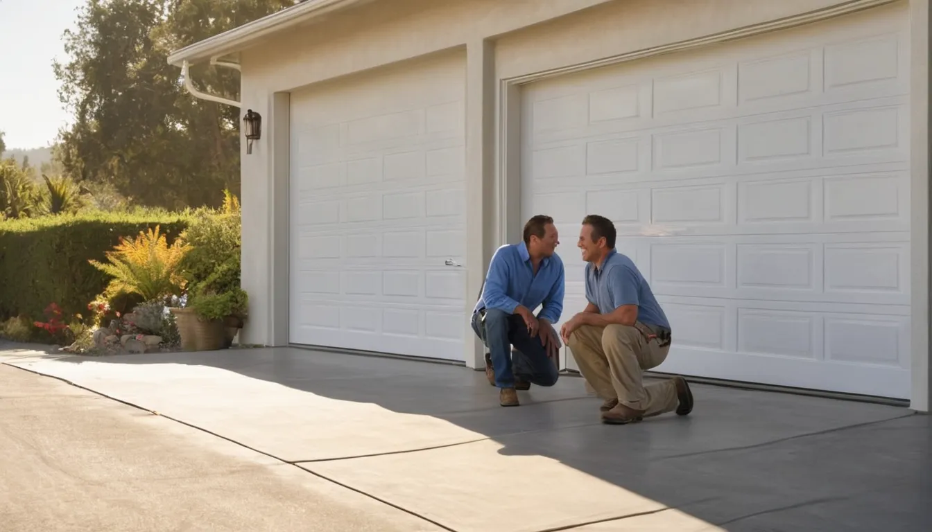 A friendly local garage door provider checking the track on a home garage door in Rancho Cordova